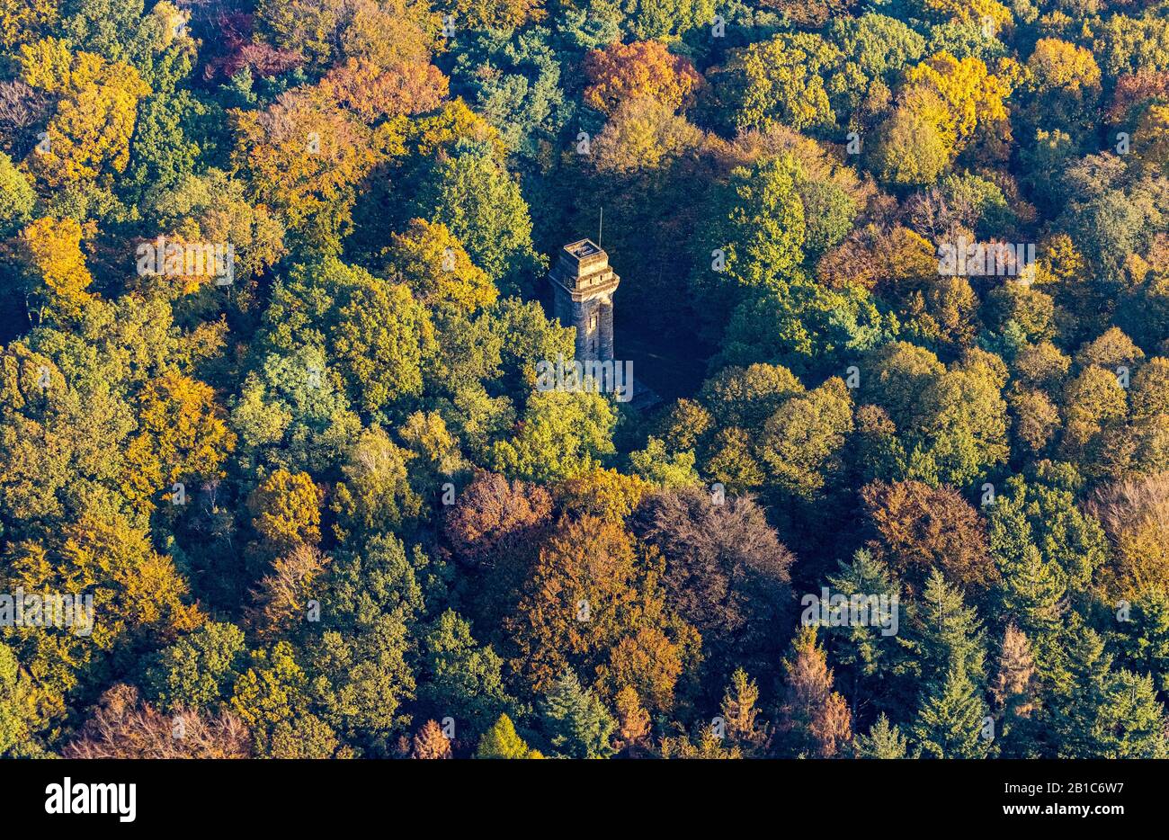 Aerial photo, Bismarck tower in autumn forest, Josef-Kaiser-Allee, Viersen, Lower Rhine, North Rhine-Westphalia, Germany, DE, Monument, Europe, aerial Stock Photo