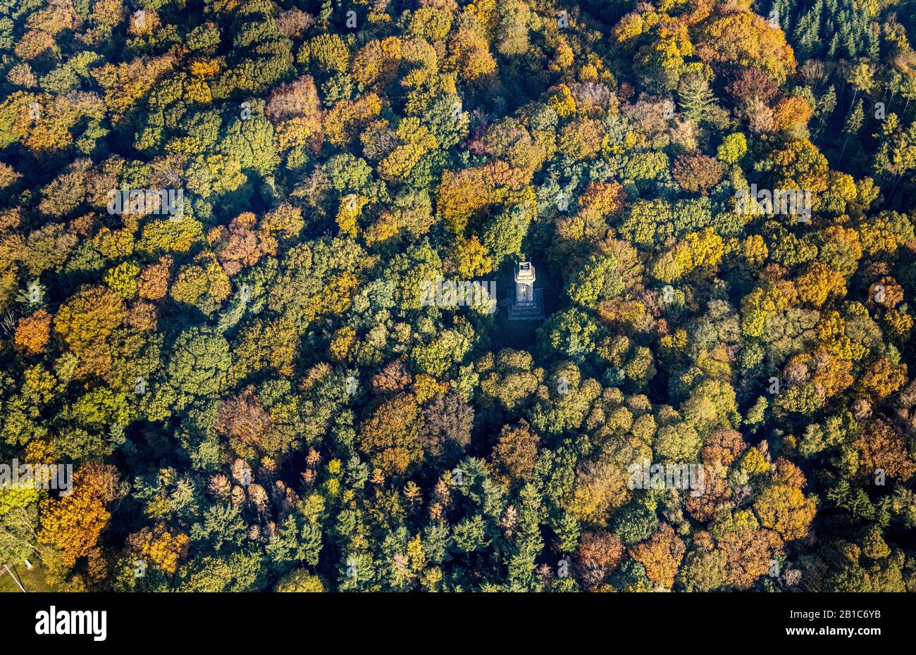 Aerial photo, Bismarck tower in autumn forest, Josef-Kaiser-Allee, Viersen, Lower Rhine, North Rhine-Westphalia, Germany, DE, Monument, Europe, aerial Stock Photo