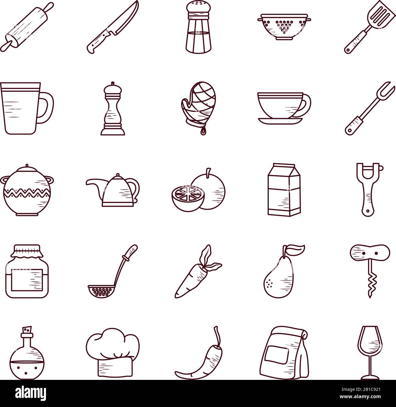 line style icon set design, Cook kitchen Eat food restaurant home menu ...