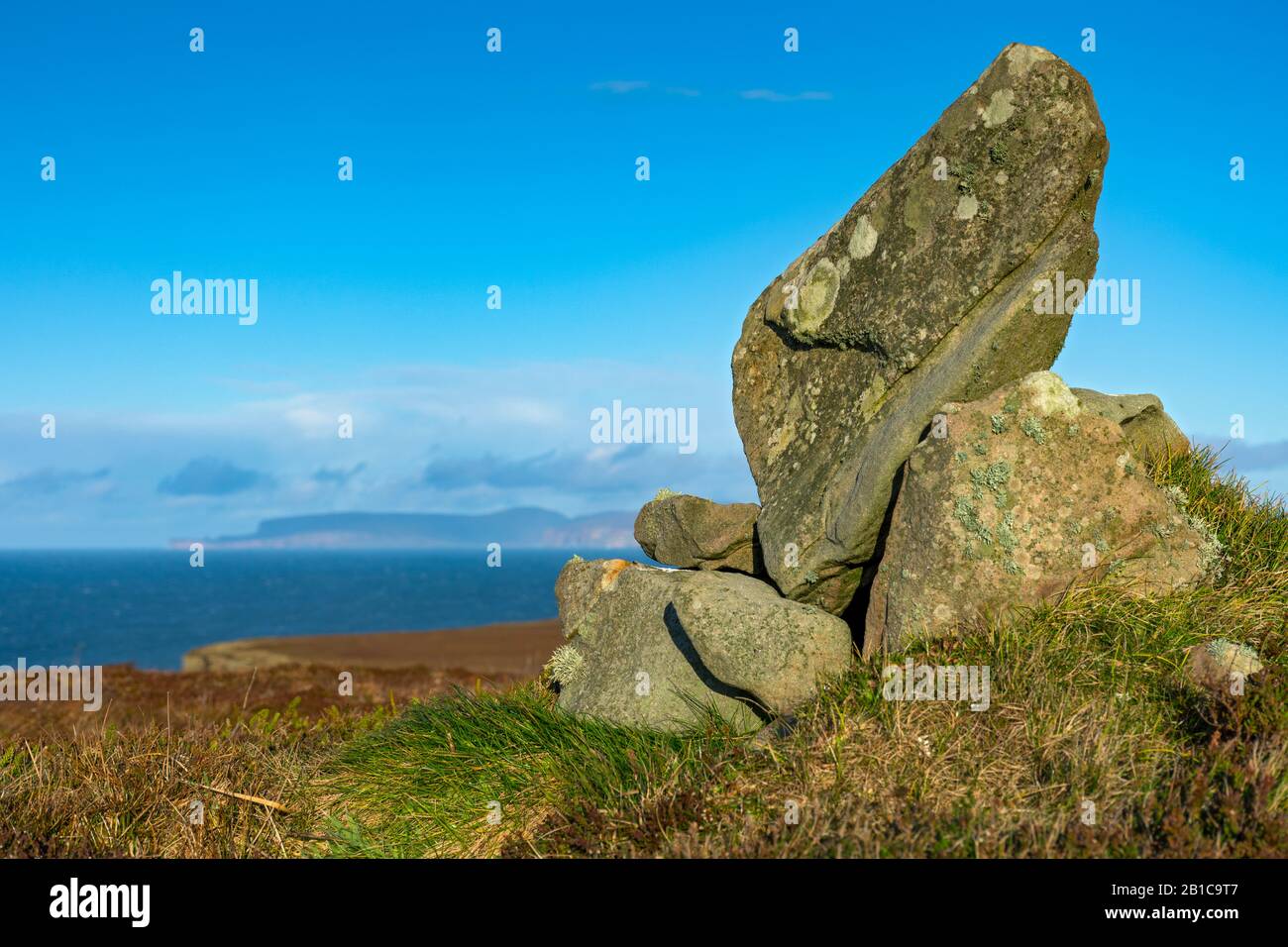 The island of Hoy, Orkney, from Ashygeo Hillock, near the coastal path on the west side of Dunnet Head, Caithness, Scotland, UK Stock Photo