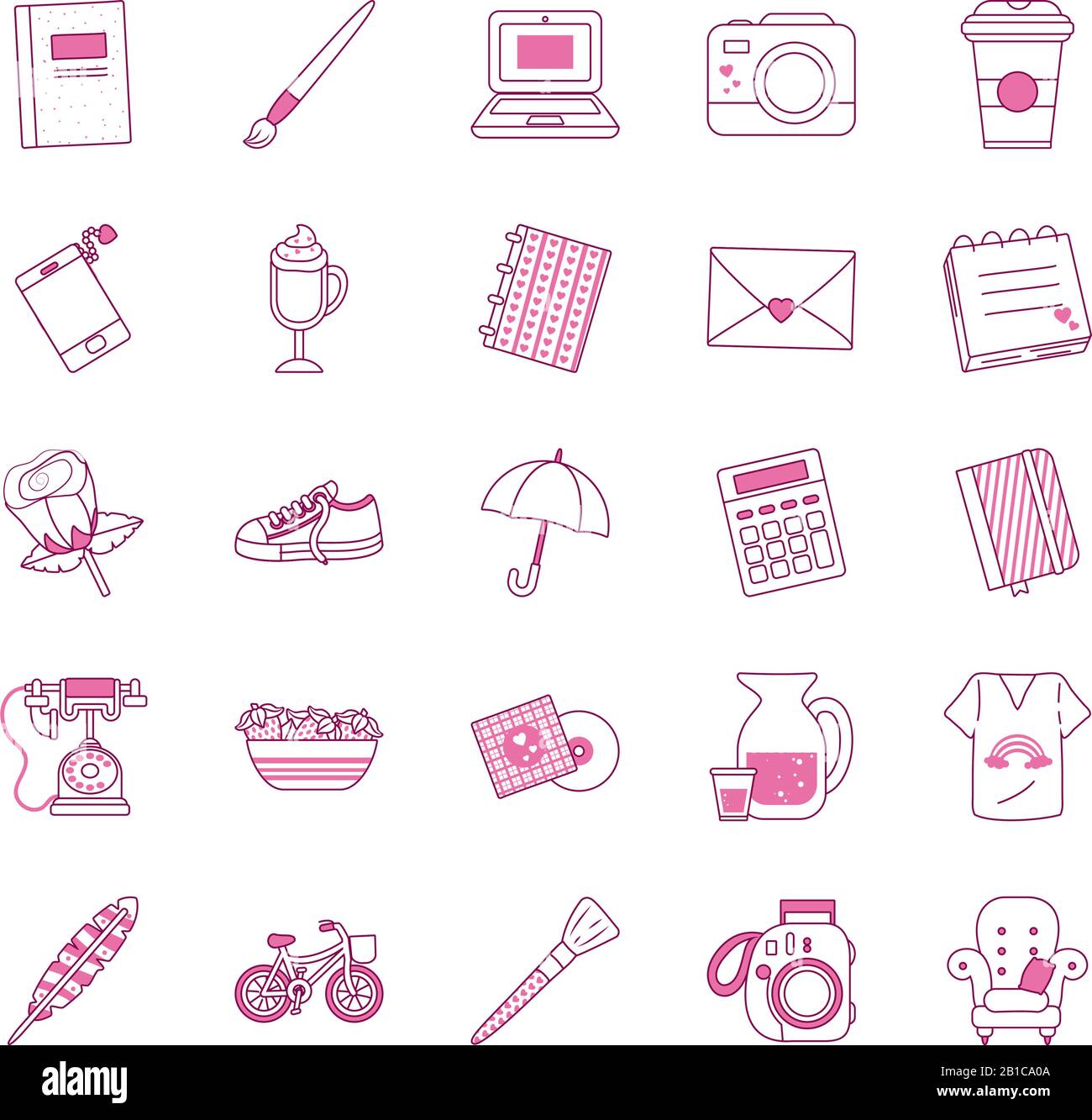 cute objects half line half color style icon set design, Ornament art ...