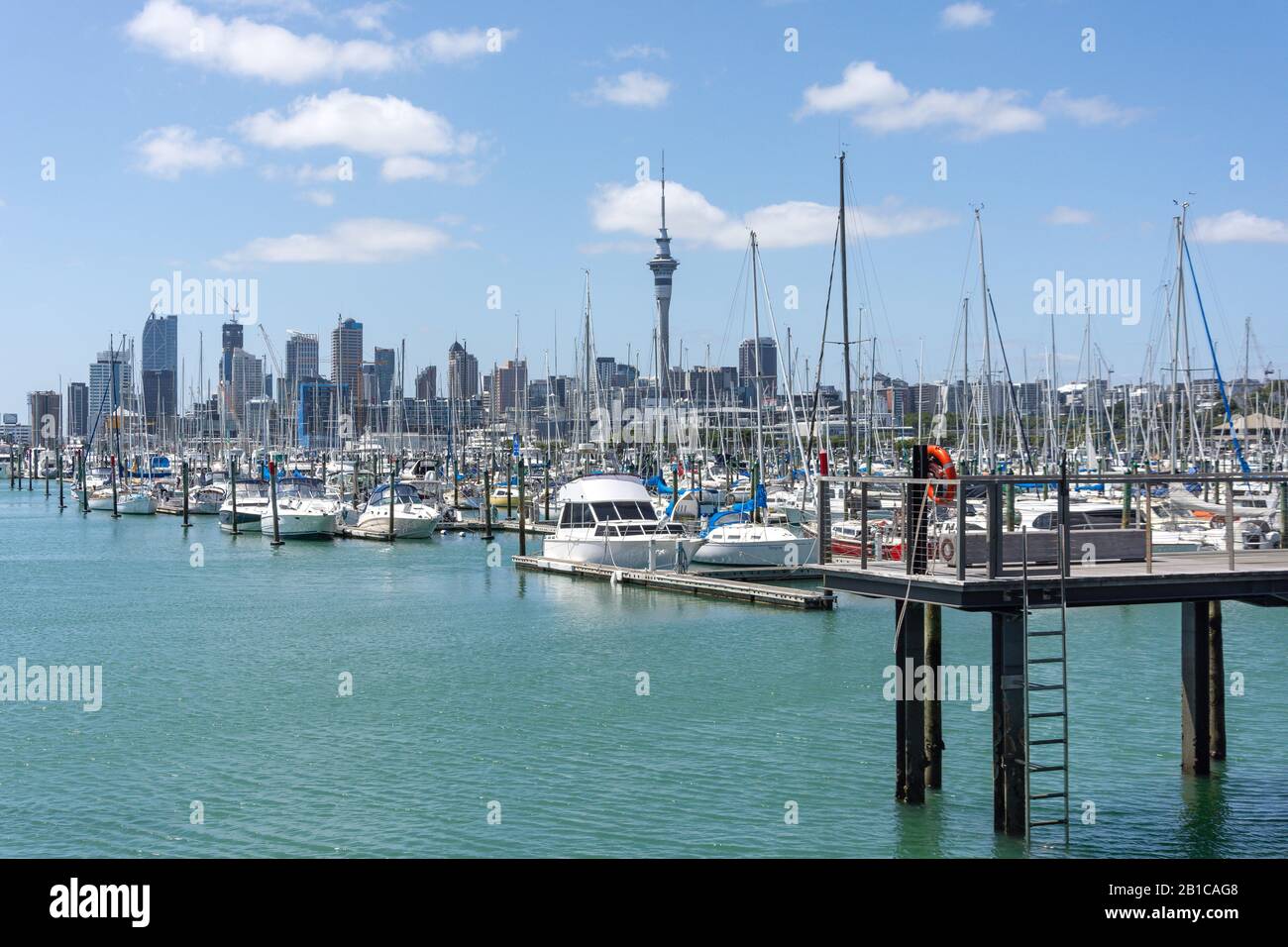 City centre view from Westhaven Marina, Westhaven, Auckland, Auckland Region, New Zealand Stock Photo