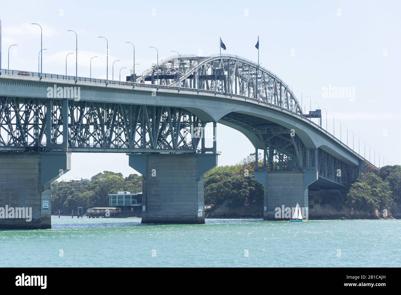 Auckland Harbour Bridge from Westhaven Marina, Westhaven, Auckland, Auckland Region, New Zealand Stock Photo