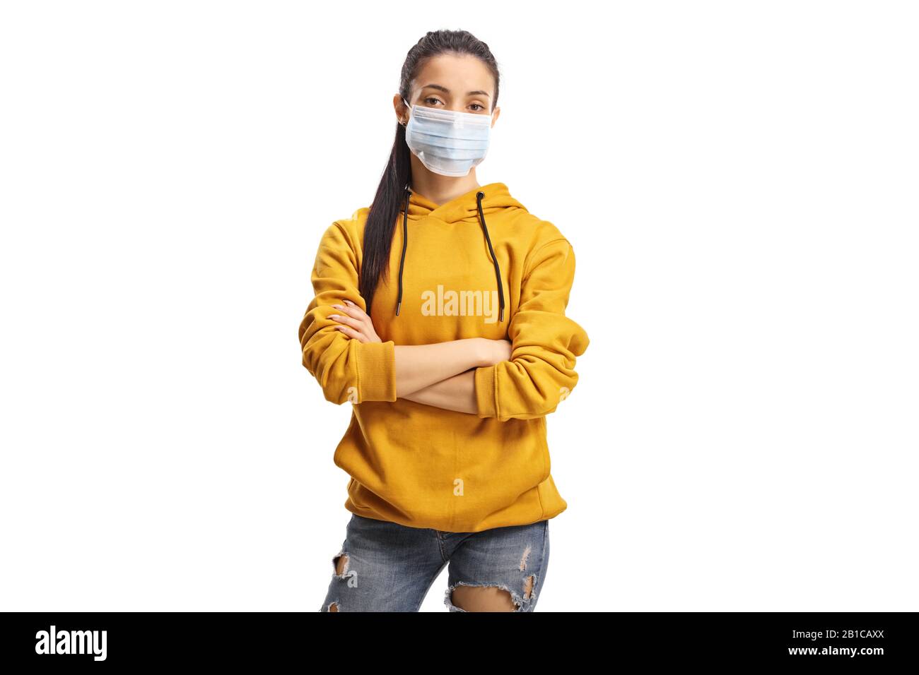 Young woman with a medical face mask isolated on white background Stock ...