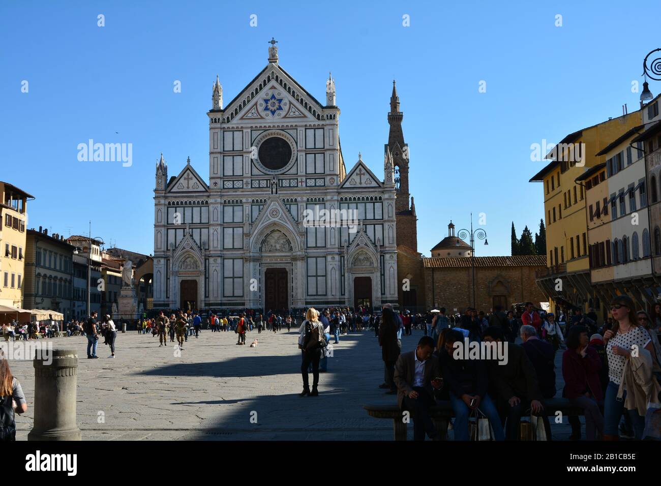 October 2016 - Piazza Santa Croce and Basilica di Santa Croce, the main Franciscan church in Florence, Italy. UNESCO World Heritage Site Stock Photo
