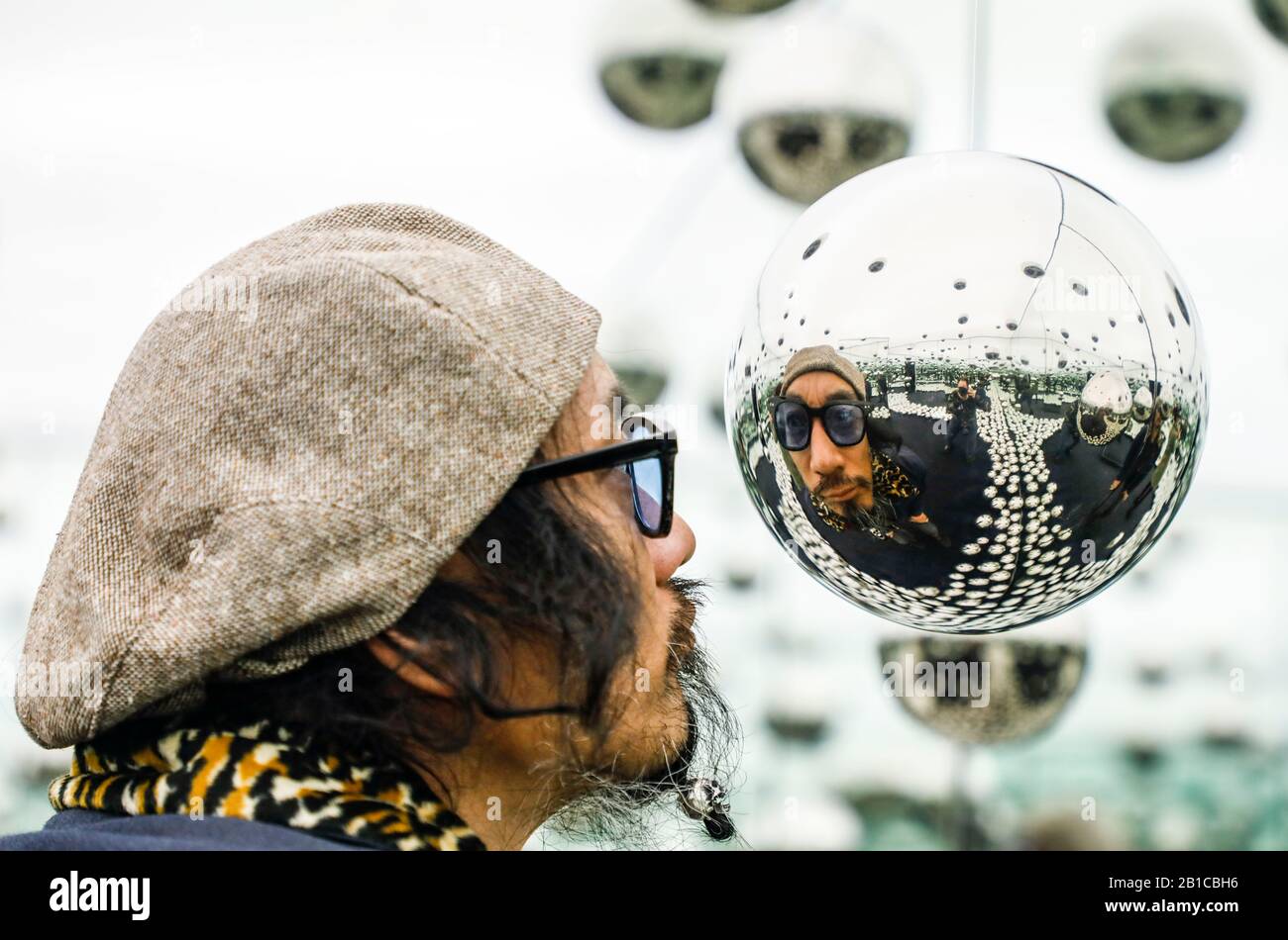 Chicago, USA. 23rd Feb, 2020. A visitor gets a closer look at the art