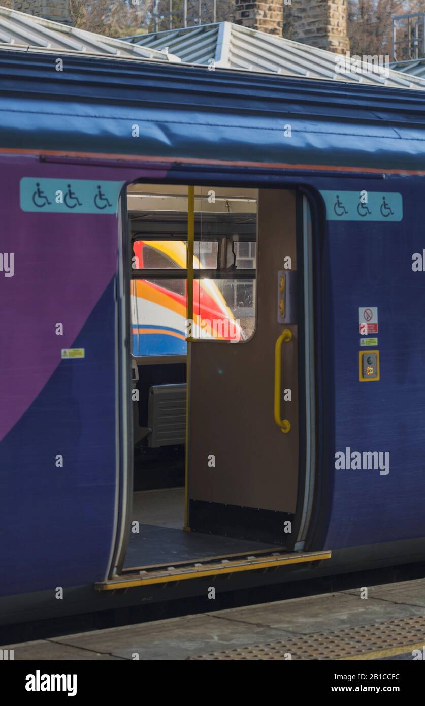 East Midlands Railway Bombardier class 222 meridian train seen through