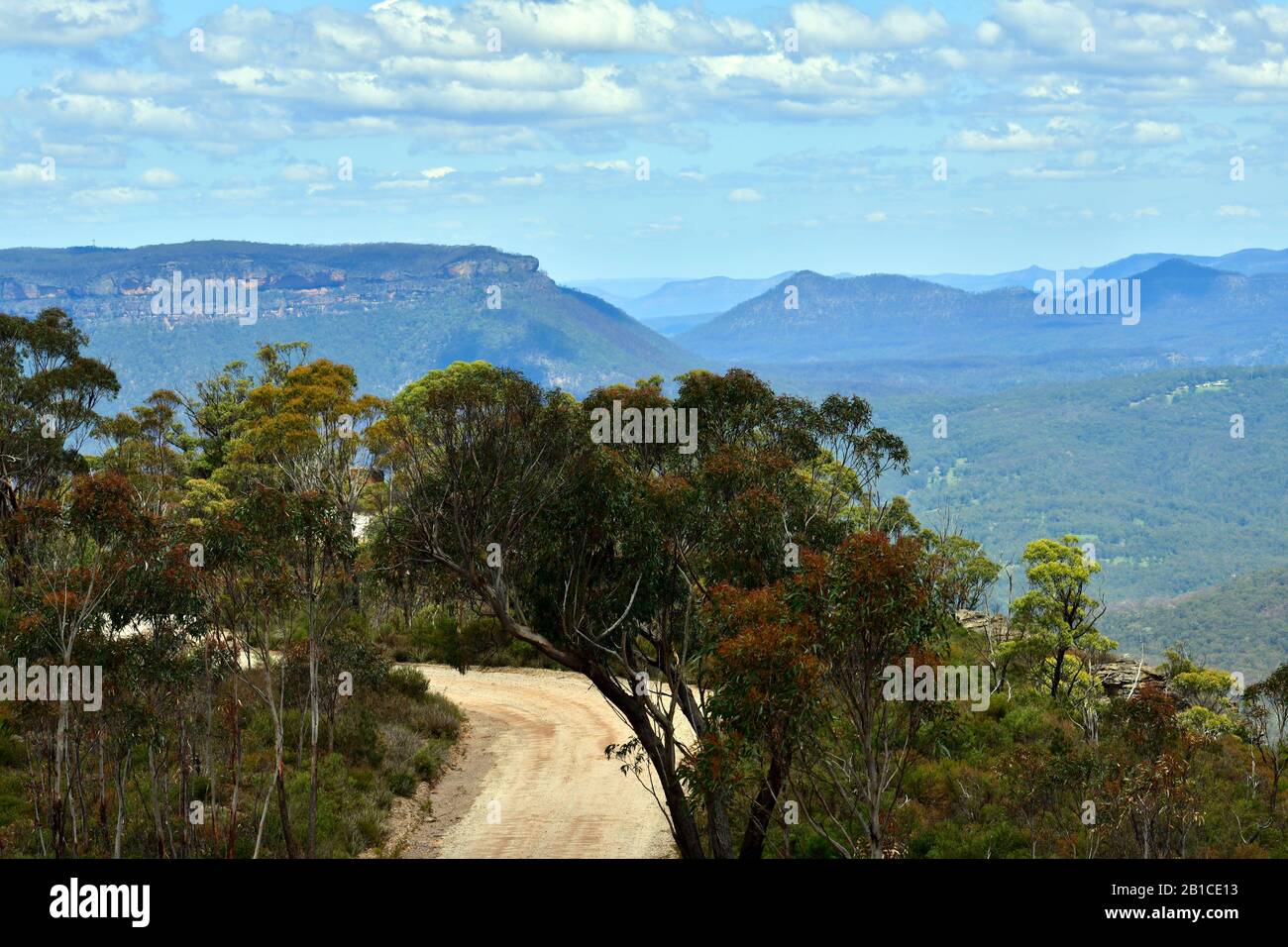 A view from a dirt road near Hargraves Lookout in Blackheath, NSW Stock Photo