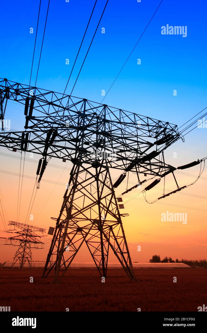 The evening of the pylon outline, is very beautiful Stock Photo - Alamy