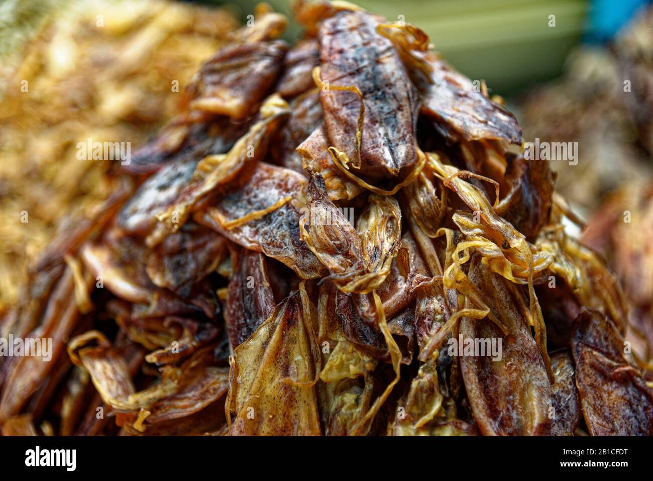 Dried seafood on sale in a thai street market in Bangkok, Thailand