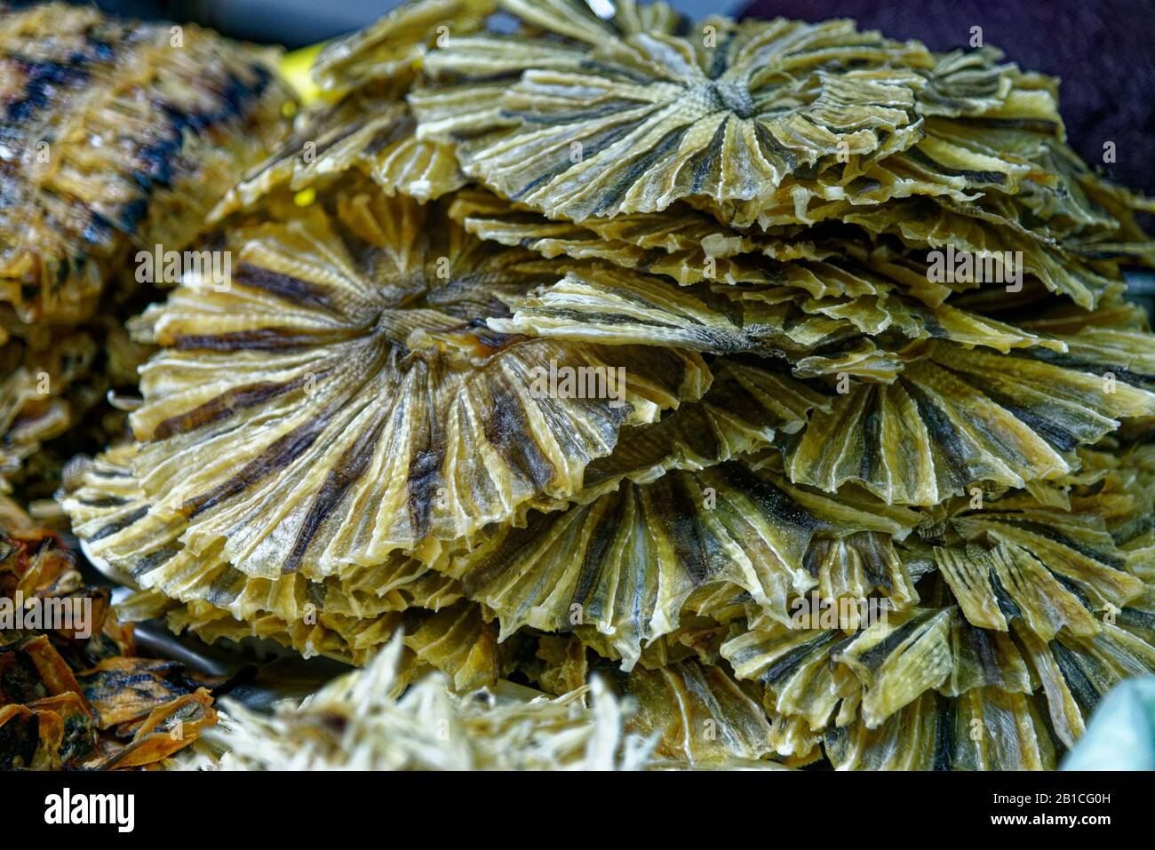 Dried seafood on sale in a thai street market in Bangkok, Thailand