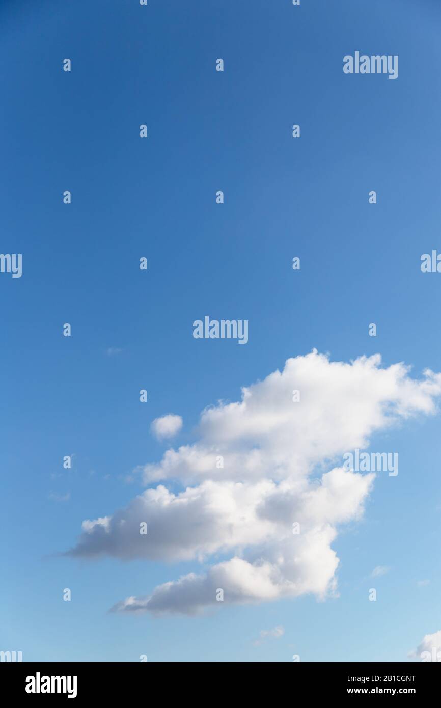Scenic sky. Beautiful white soft fluffy clouds on a clear blue sky ...