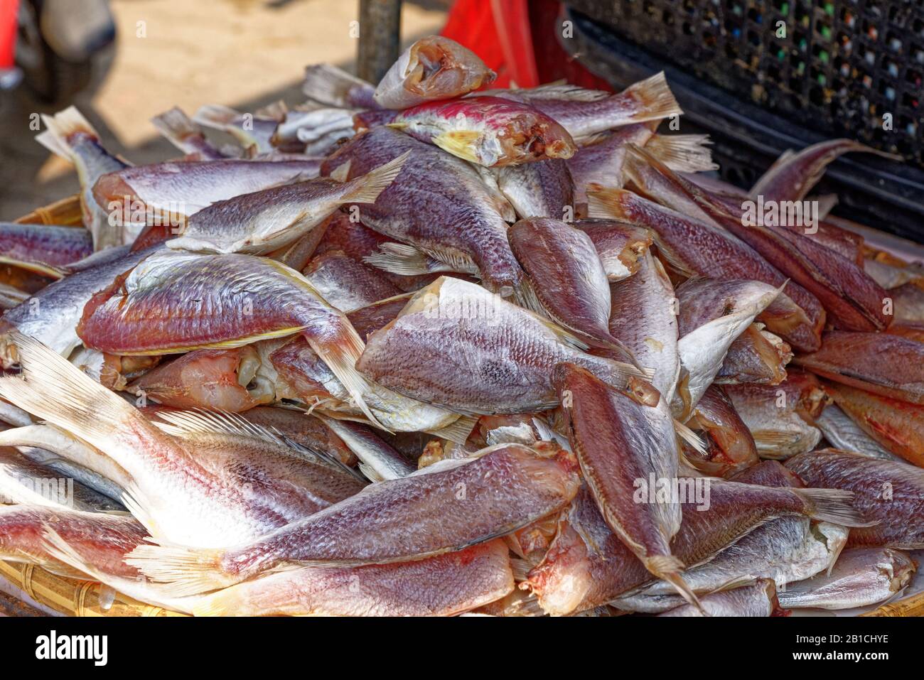Dried seafood on sale in a thai street market in Bangkok, Thailand