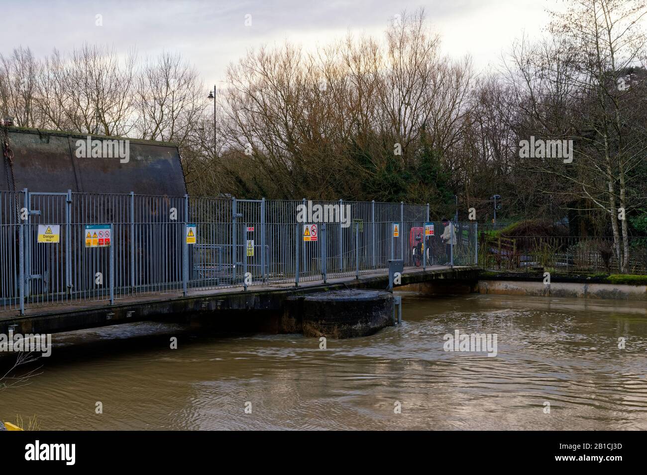 High water levels in River Avon at the Radial Gate and Weir, Chippenham