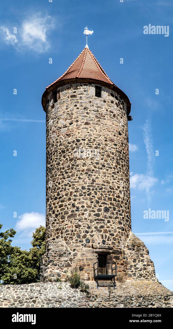 Famous gray city Tower from Fritzlar, a small city in norht hesse, germany Stock Photo