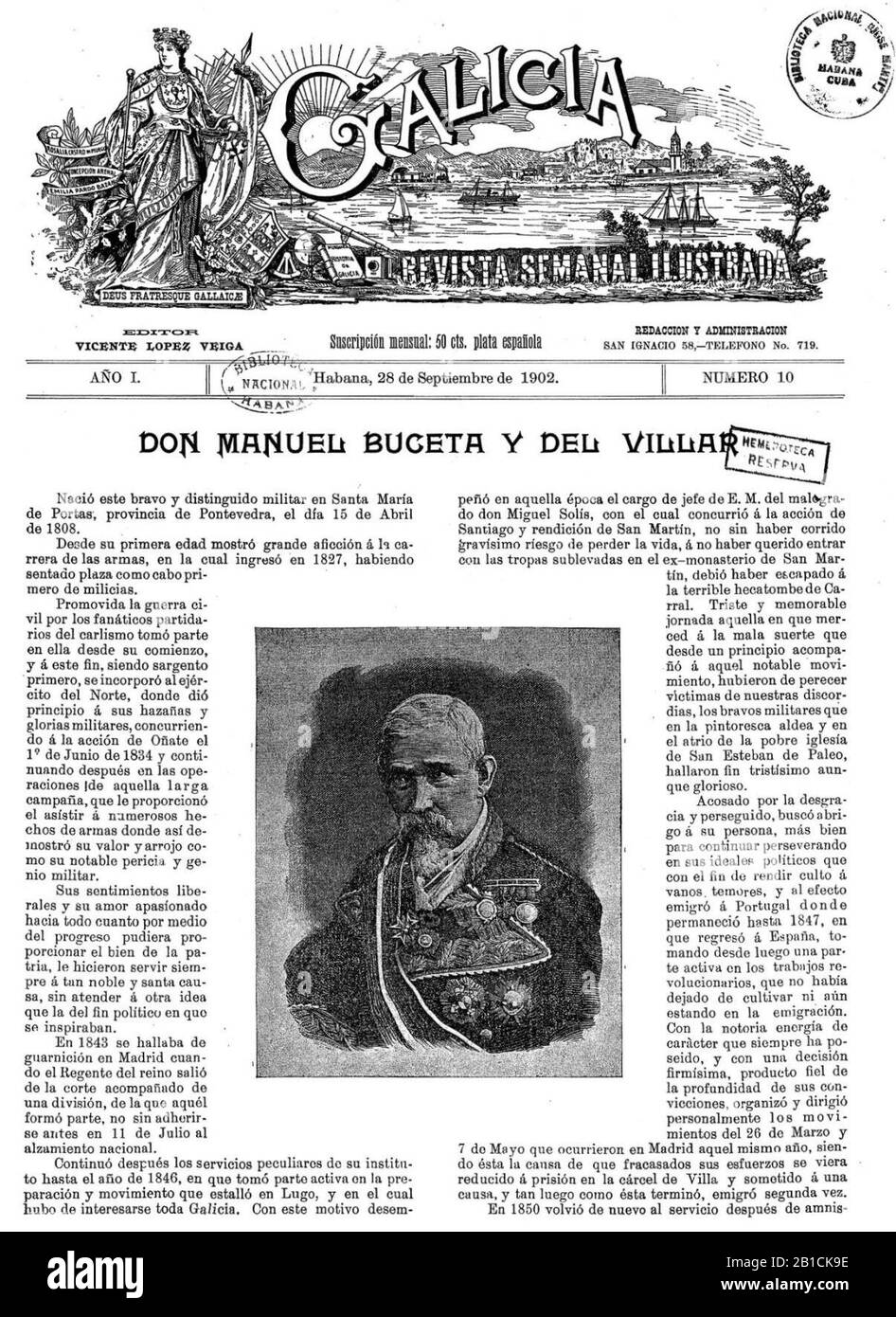 Galicia. Revista semanal ilustrada, número 10. La Habana. 28 de septiembre de 1902. Stock Photo