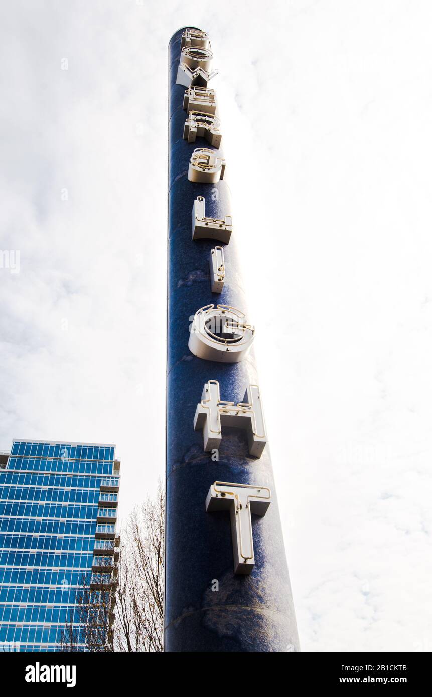 Kansas City, Missouri Power and Light District sign light tall pole