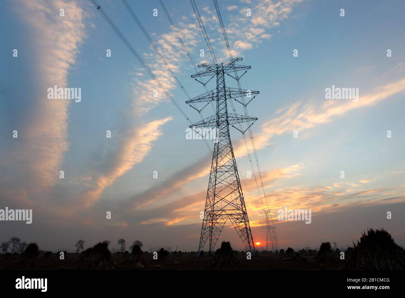 The evening of the pylon outline, is very beautiful Stock Photo - Alamy