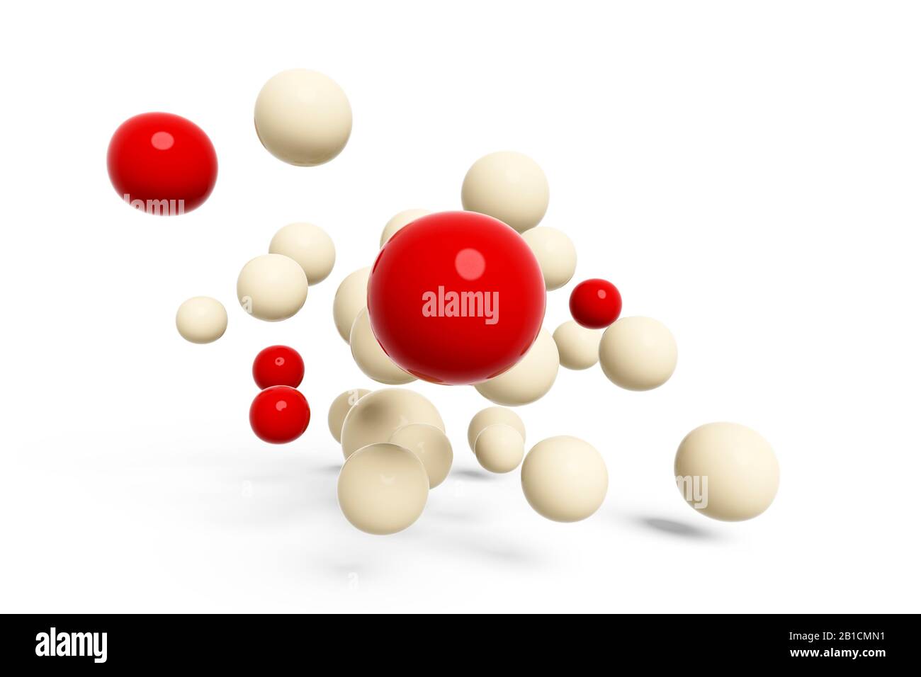 3D computer graphic, spheres in red and white colors arrange in a three dimensional way Stock Photo