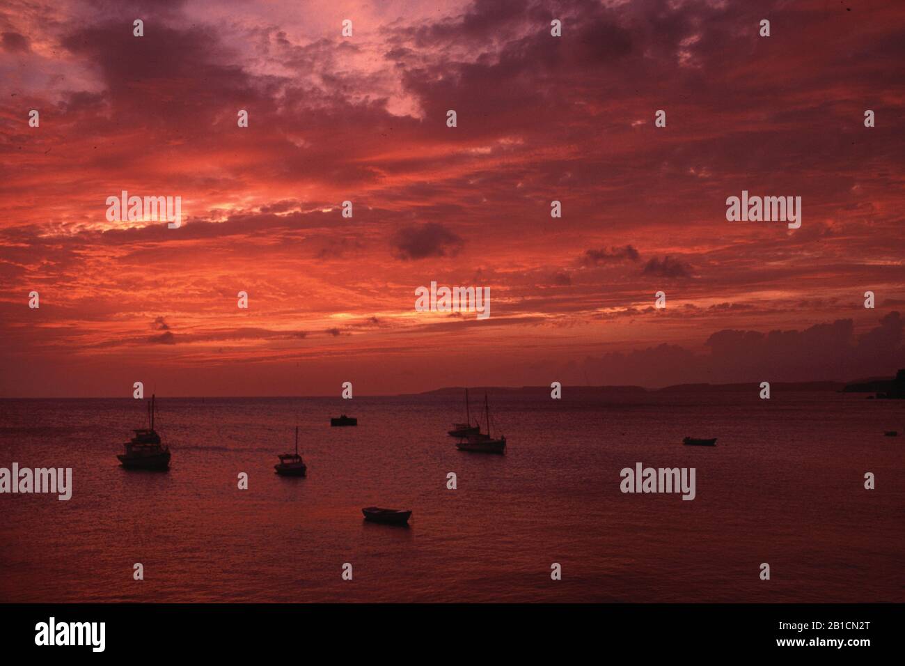 sunset at the Caribbean sea of Curacao, Netherlands Antilles, Curacao, Boka Sami Stock Photo