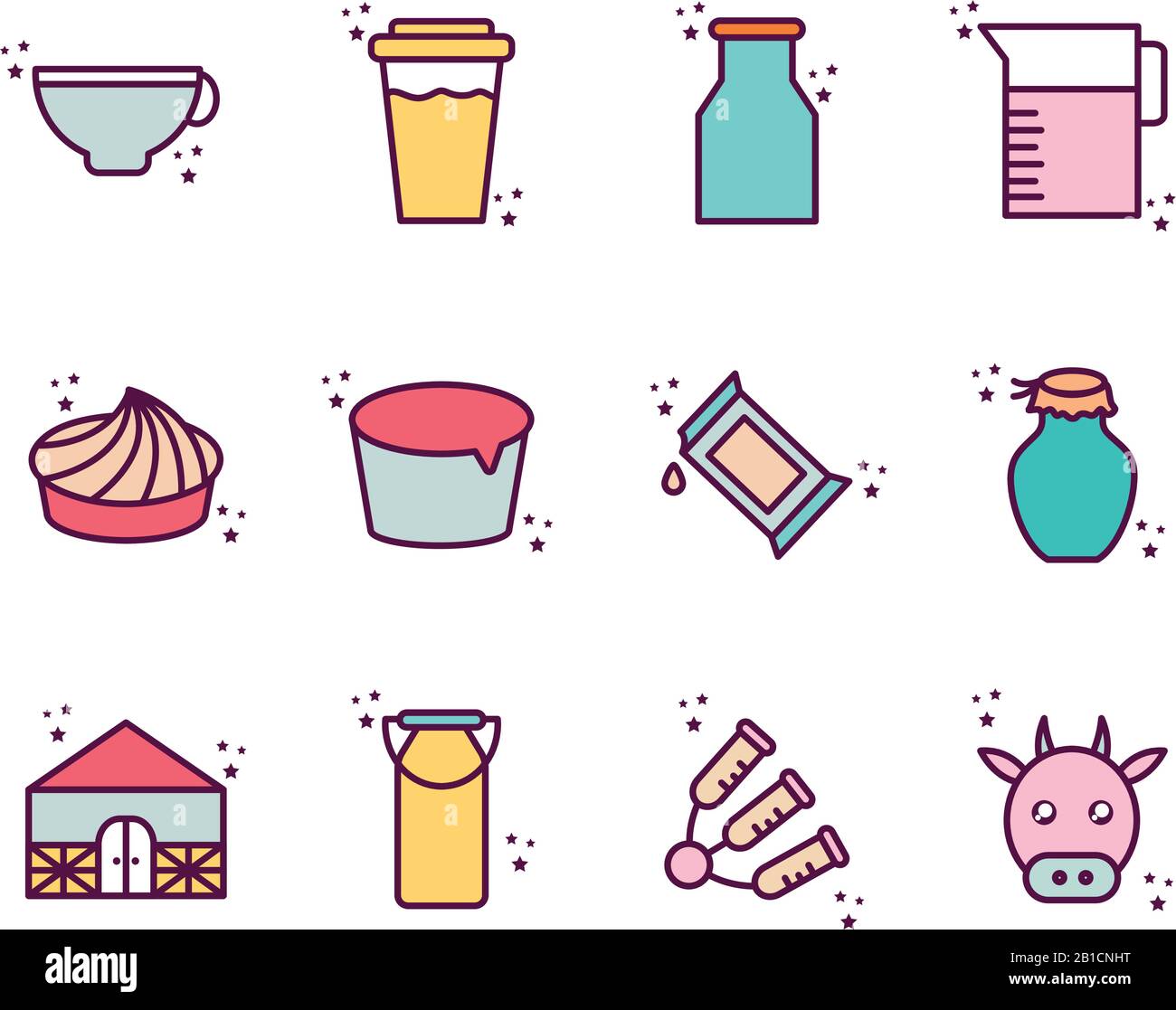 Isolated dairy line and fill style icon set vector design Stock Vector ...