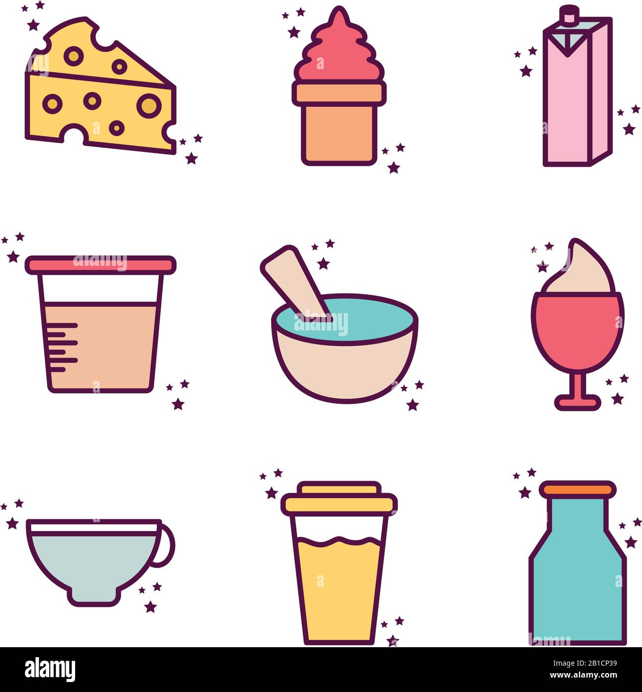 Isolated dairy line and fill style icon set vector design Stock Vector