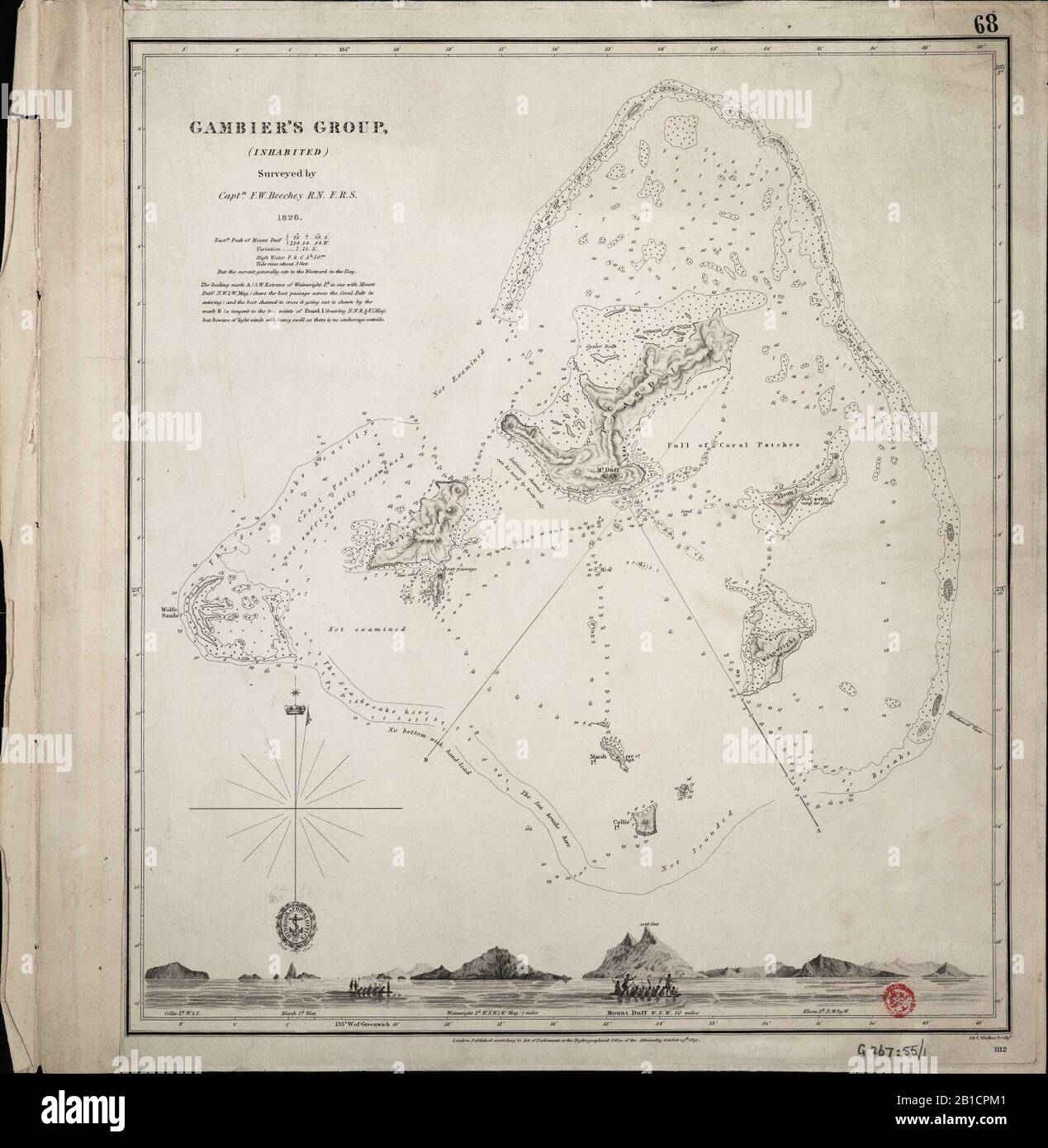 Gambier Islands 1826 map by Beechey Stock Photo Alamy