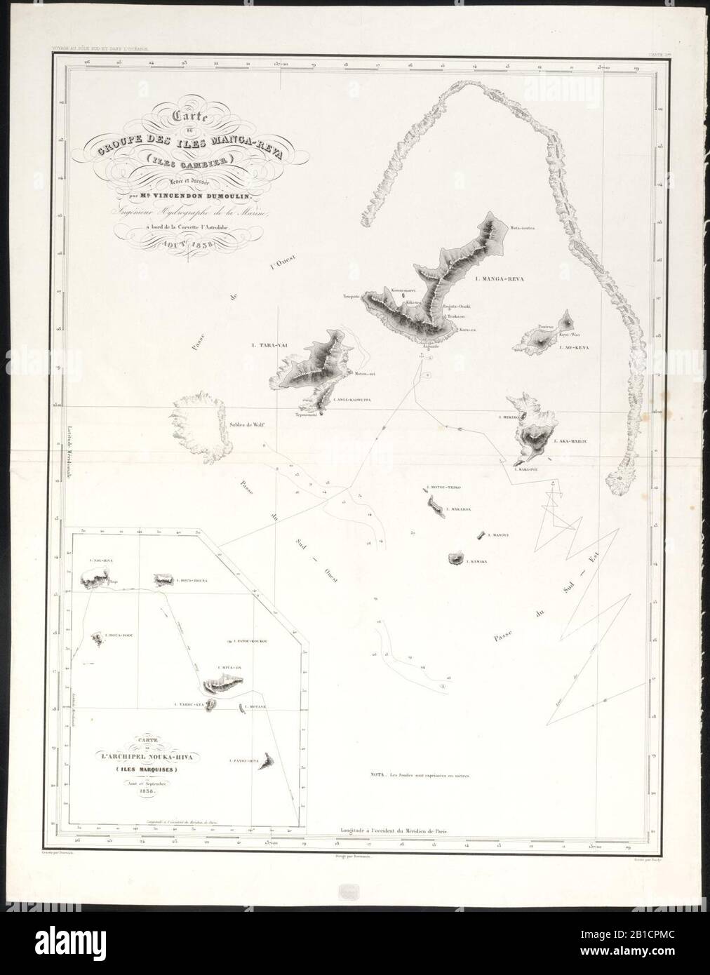 Gambier Islands 1838 map Stock Photo Alamy