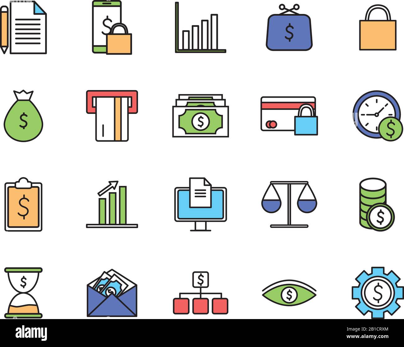 Isolated money line and fill style icon set vector design Stock Vector ...