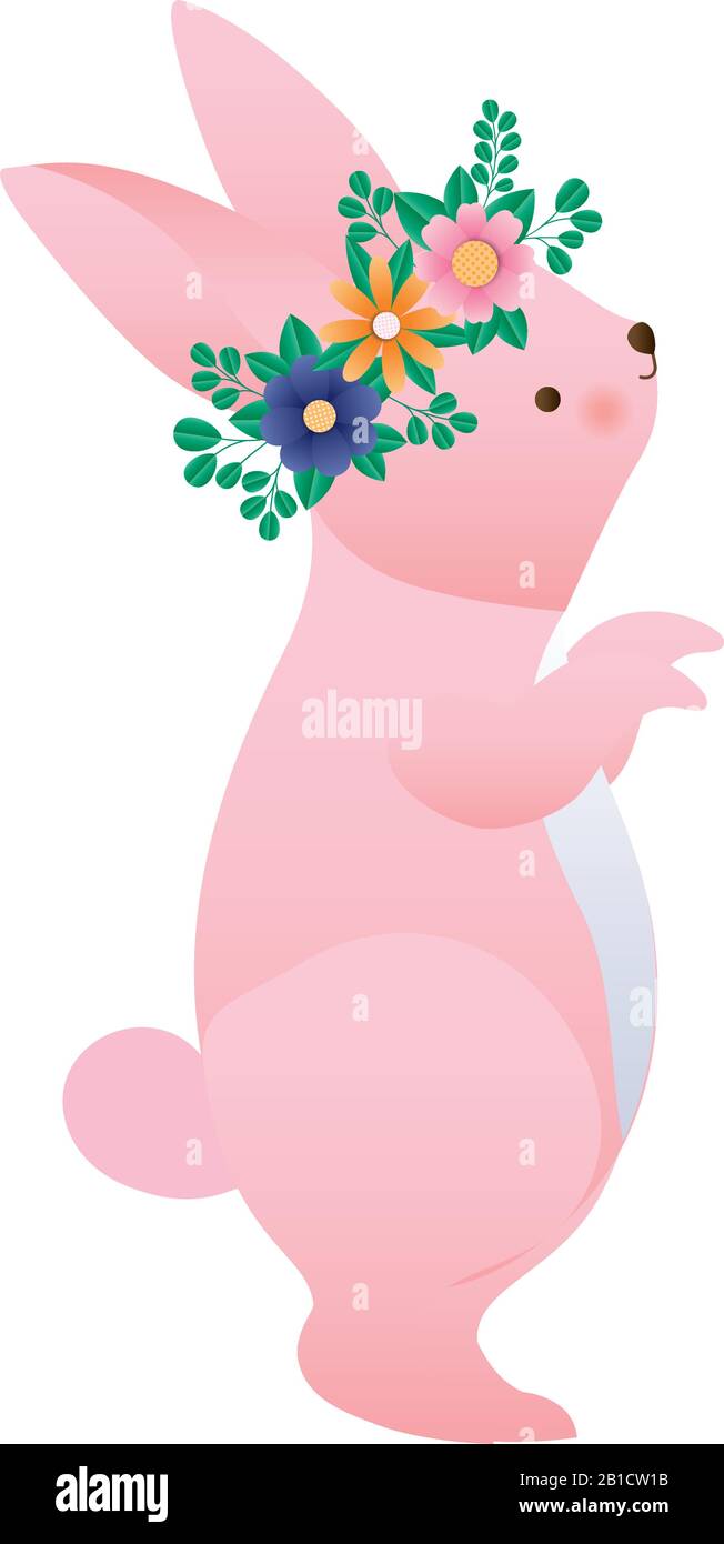 Cute rabbit cartoon with flowers crown vector design Stock Vector Image ...