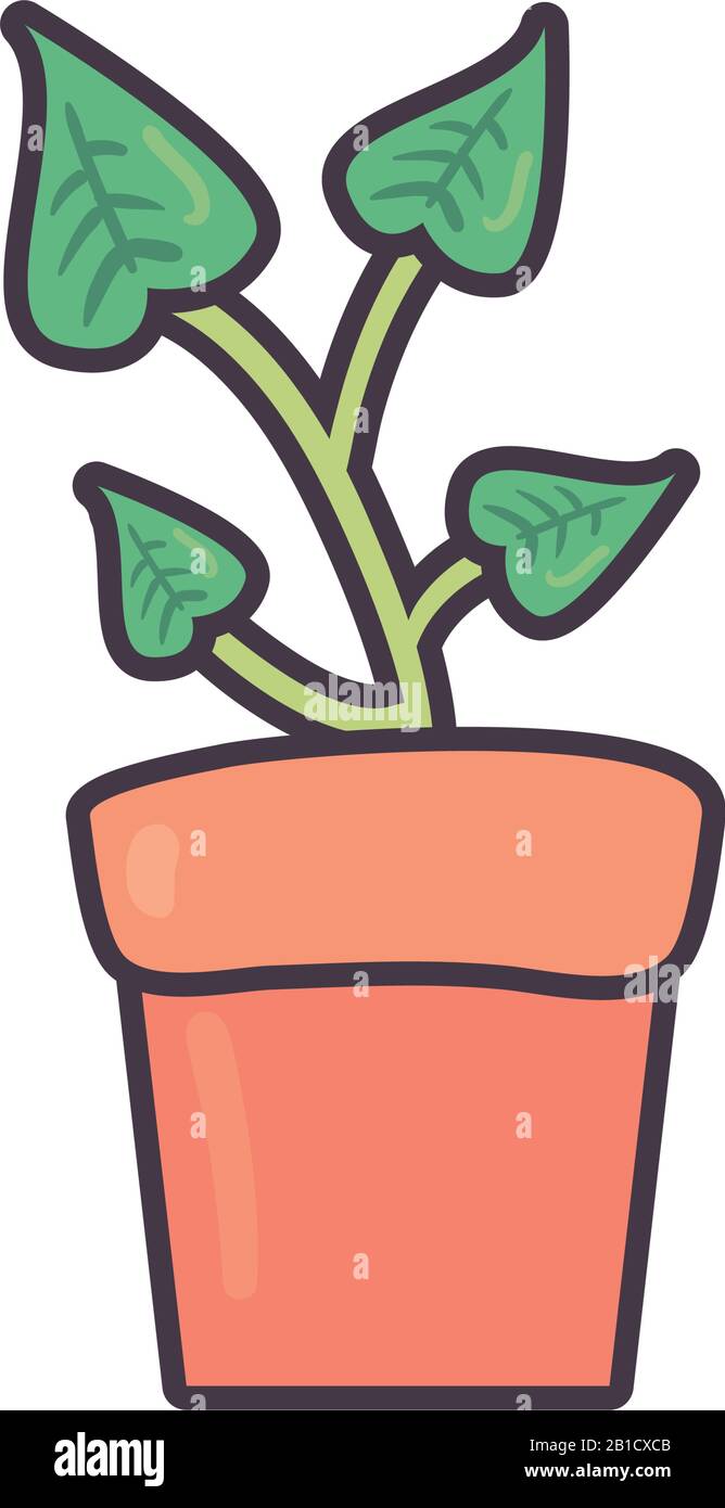 Plant inside pot line and fill style icon design of Floral nature ...
