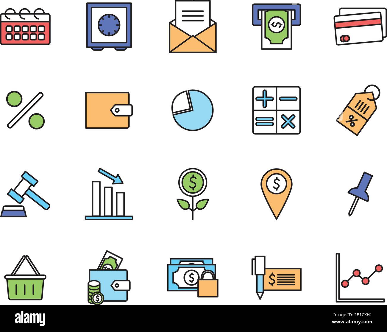 Isolated money line and fill style icon set vector design Stock Vector ...