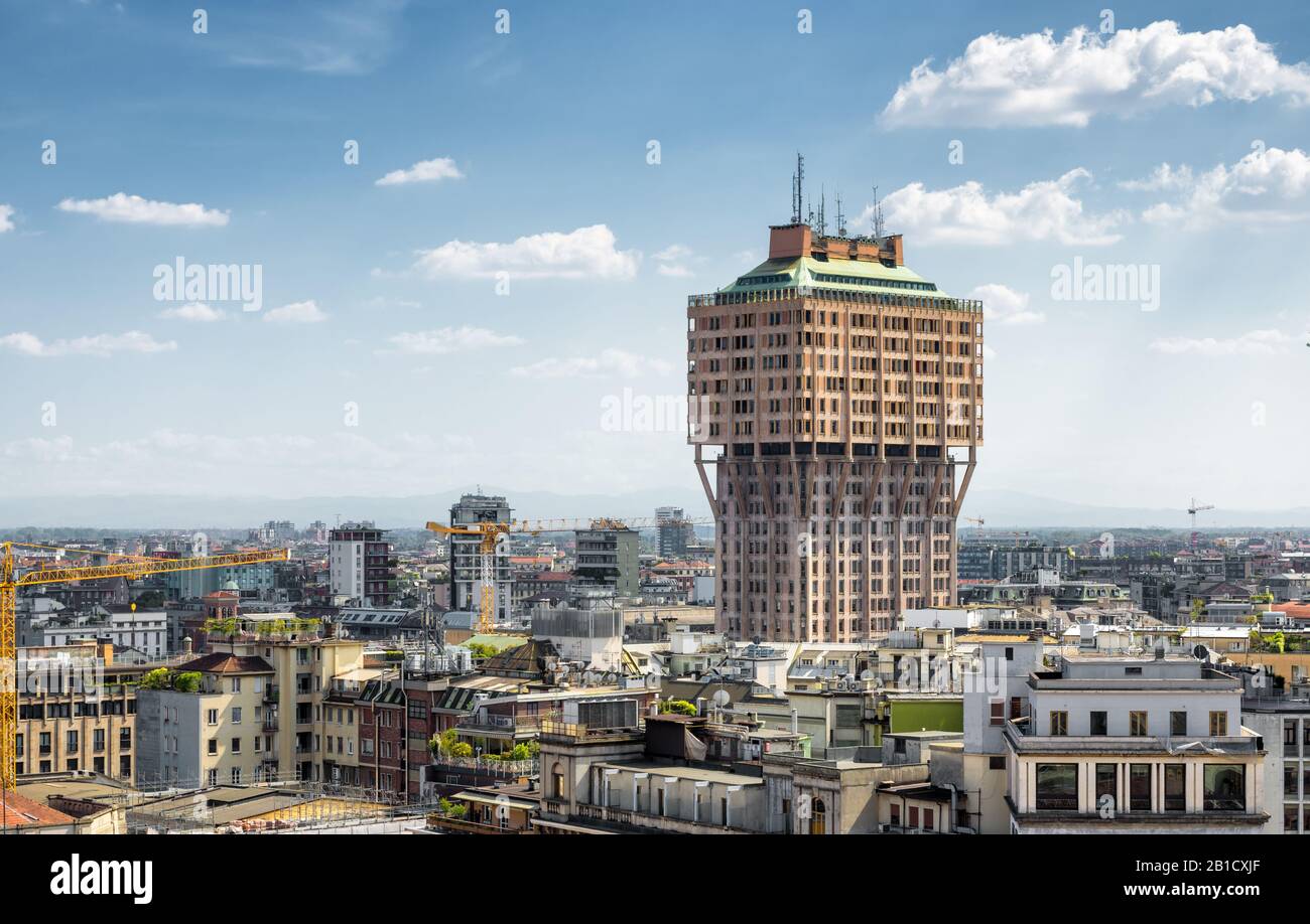 Milan skyline with Velasca Tower (Torre Velasca), Italy Stock Photo
