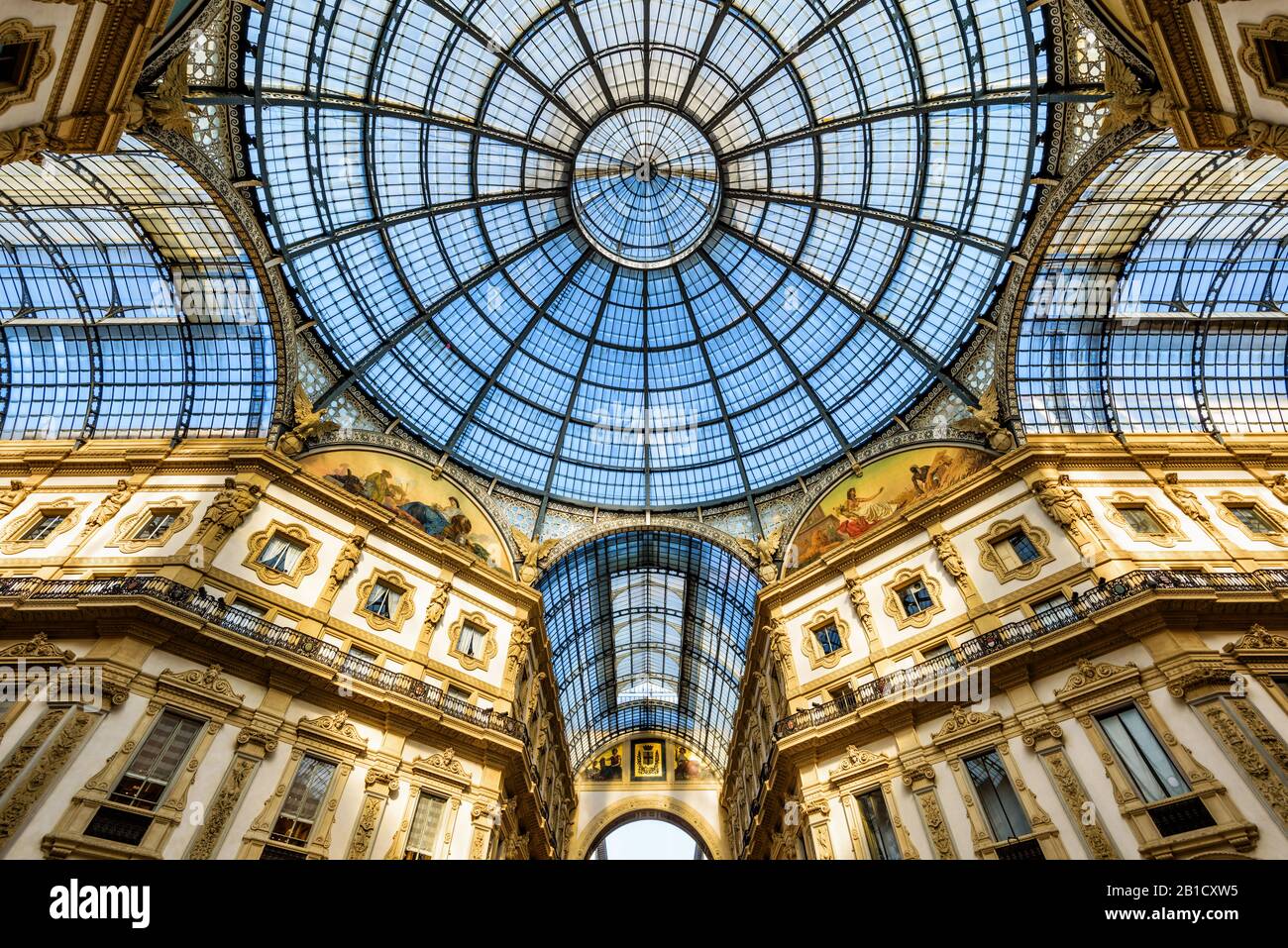 Glass doome of Galleria Vittorio Emanuele II in central Milan, Italy