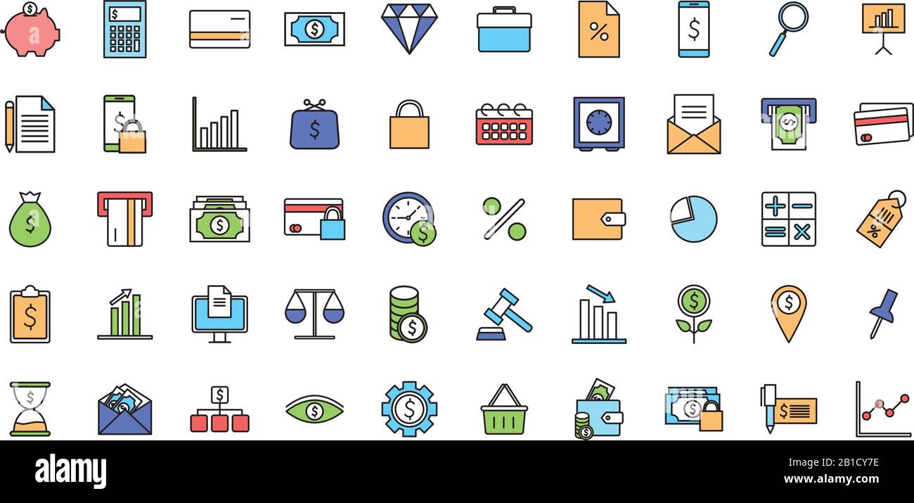 Isolated money line and fill style icon set vector design Stock Vector ...