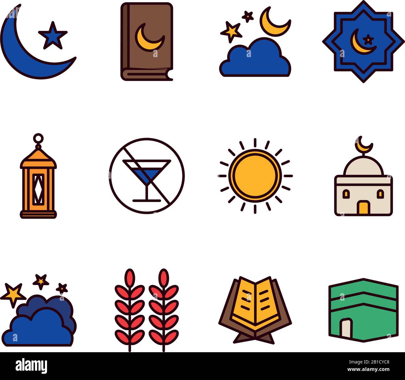 Ramadan line and fill style icon set vector design Stock Vector Image ...