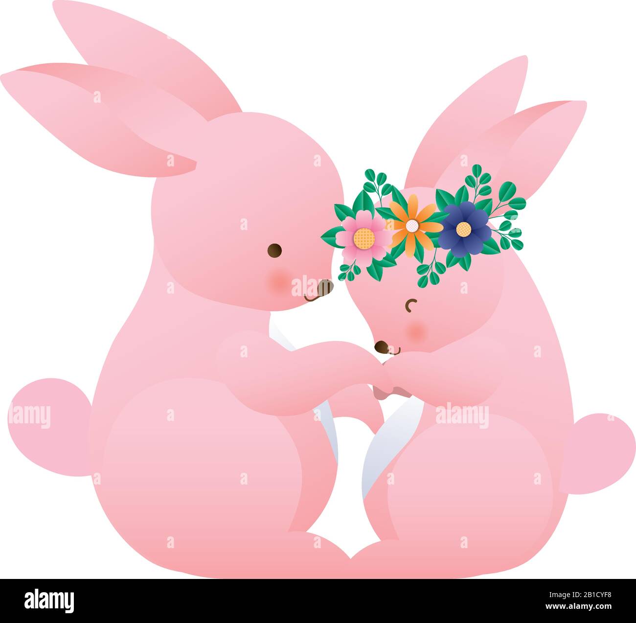 Cute rabbit cartoon with flowers crown vector design Stock Vector Image ...