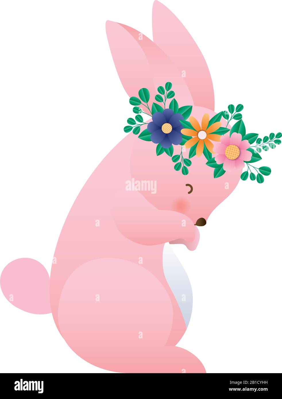 Cute rabbit cartoon with flowers crown vector design Stock Vector Image ...