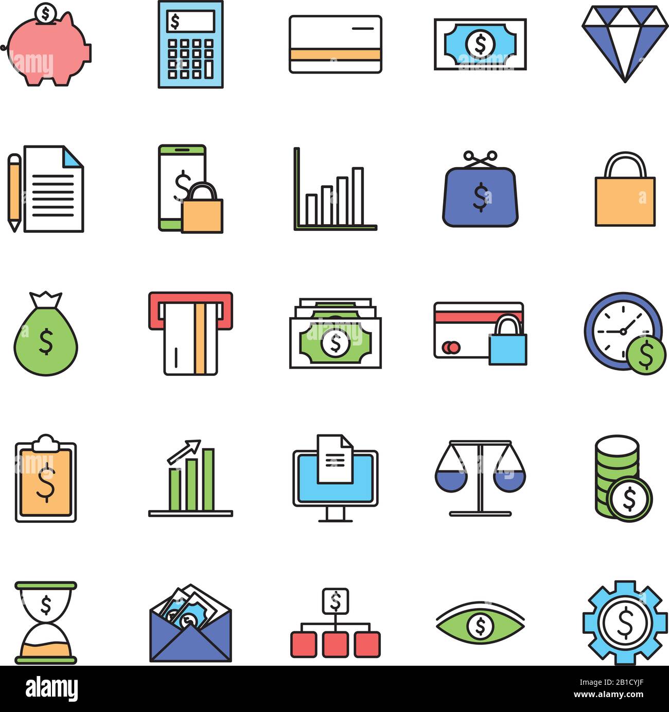 Isolated money line and fill style icon set vector design Stock Vector ...