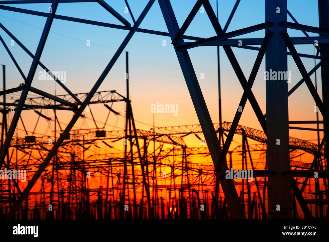 In the evening, the outline of substation, it is very beautiful Stock Photo