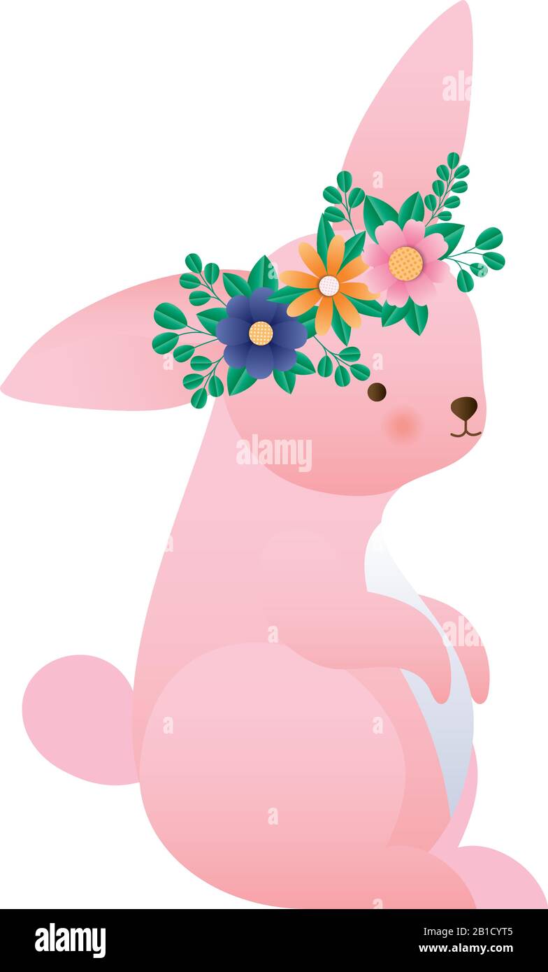 Cute rabbit cartoon with flowers crown vector design Stock Vector Image ...