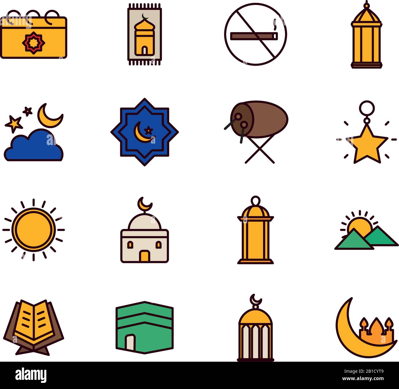 Ramadan line and fill style icon set vector design Stock Vector Image ...