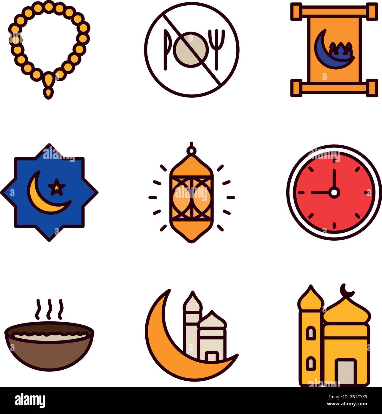 Ramadan line and fill style icon set vector design Stock Vector Image ...