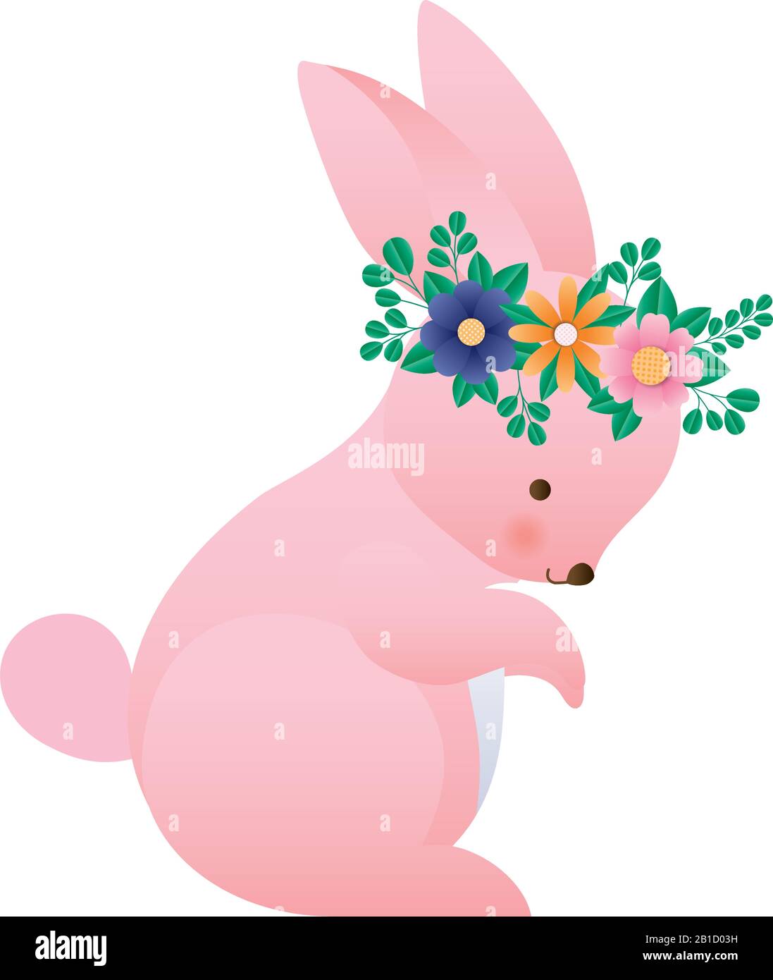 Cute rabbit cartoon with flowers crown vector design Stock Vector Image ...