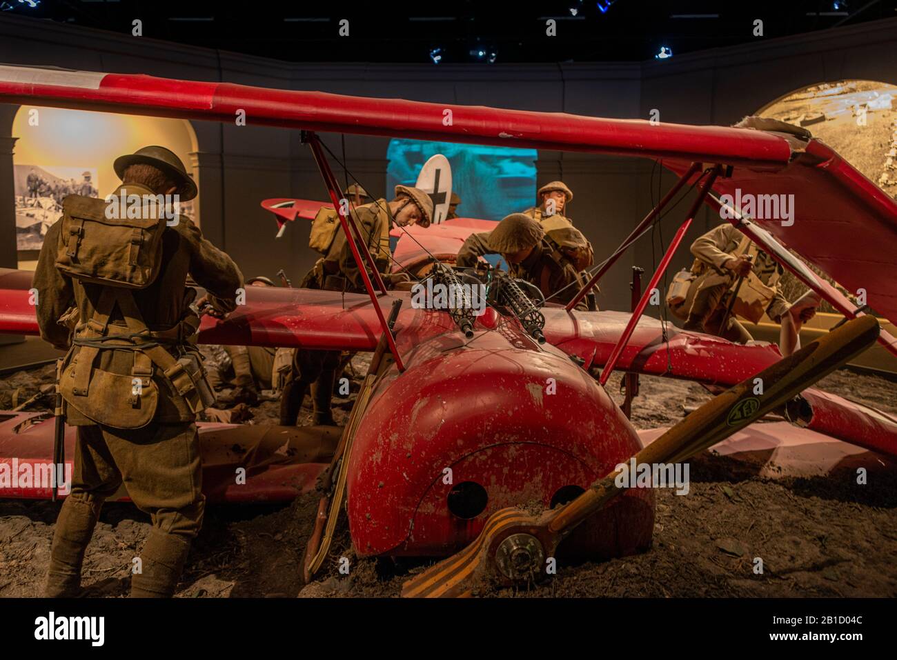 A diorama of Manfred Von Richtofen's fatal crash scene at the Aviation Heritage Museum at Omaka, in Marlborough, New Zealand. Stock Photo