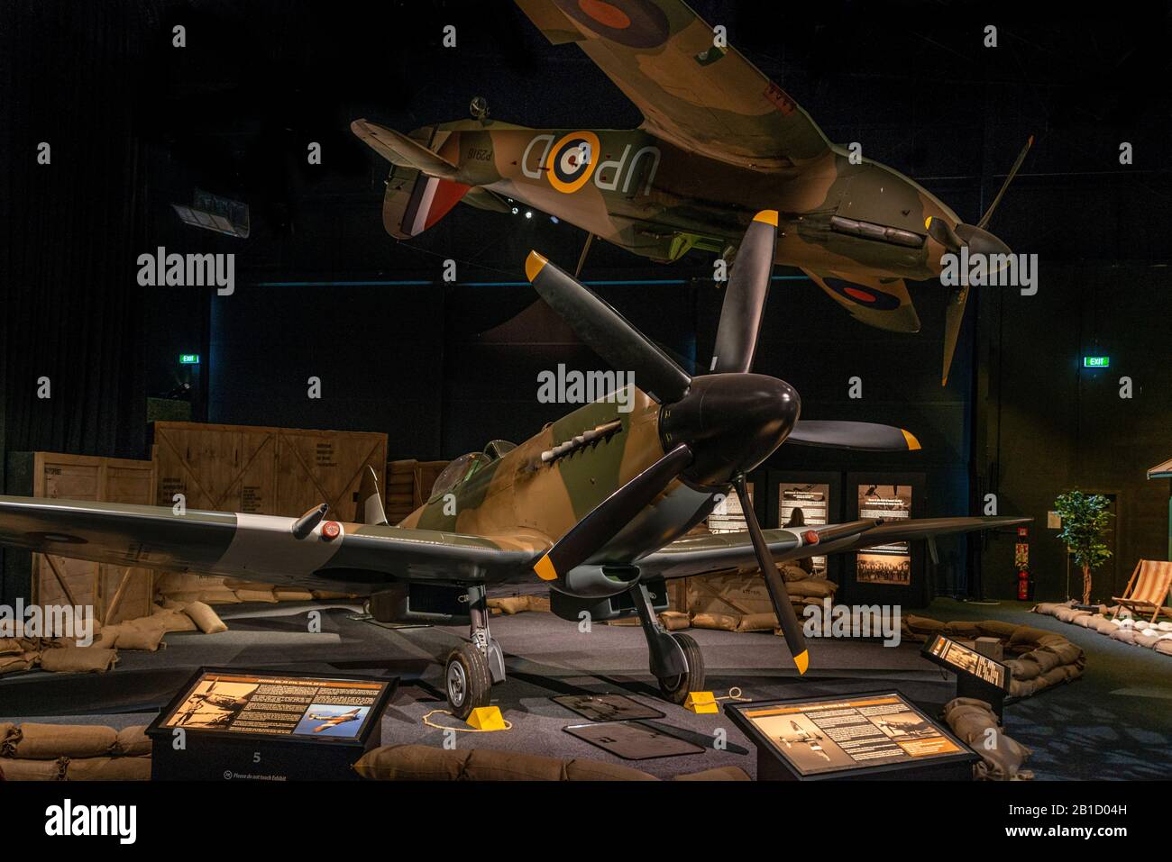 A Spitfire and Hurricane at the Battle of Britain diorama, in the Aviation Heritage Museum at Omaka, Marlborough New Zealand. Stock Photo