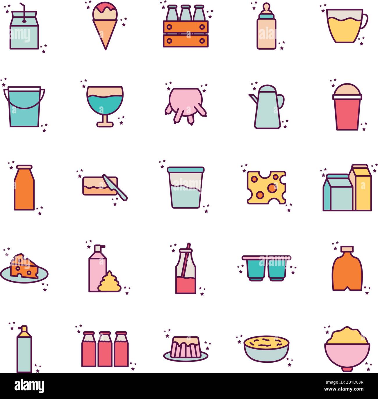 Isolated dairy line and fill style icon set vector design Stock Vector ...
