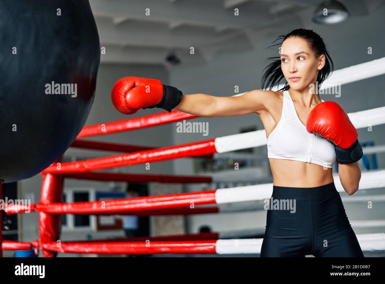 Woman Boxer Punching A Punching Bag Stock Photo  Download Image Now   Women Boxing  Sport One Woman Only  iStock