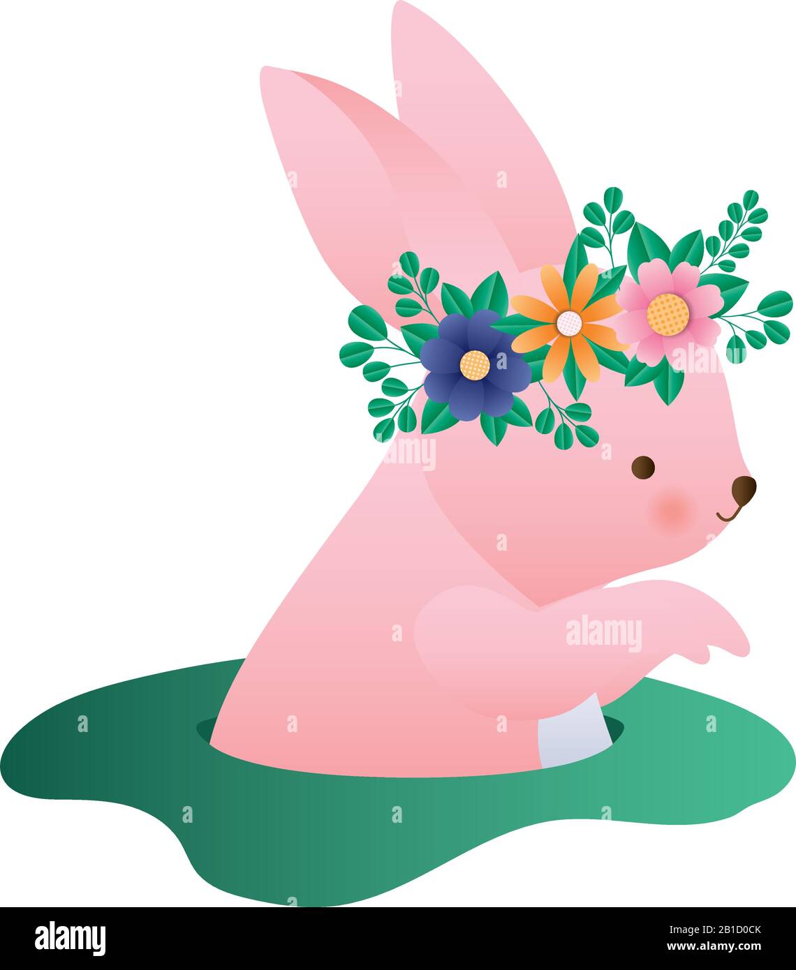 Cute rabbit cartoon with flowers crown vector design Stock Vector Image ...