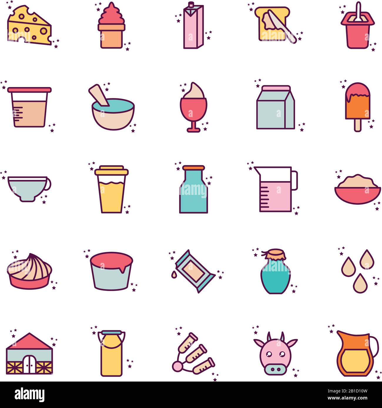 Isolated dairy line and fill style icon set vector design Stock Vector ...